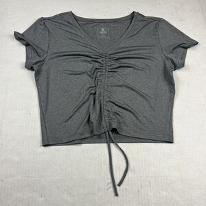 Ogeenier  Womens Performance Cropped Top Gray V-Neck Short Sleeve Stretch LARGE